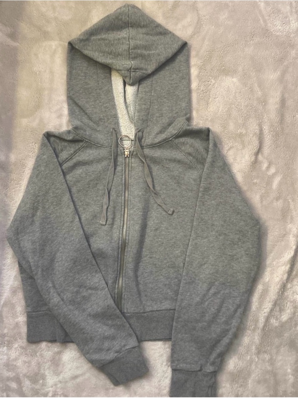 Gray Zip-Up Hooded Sweater - Casual Women's Hoodie